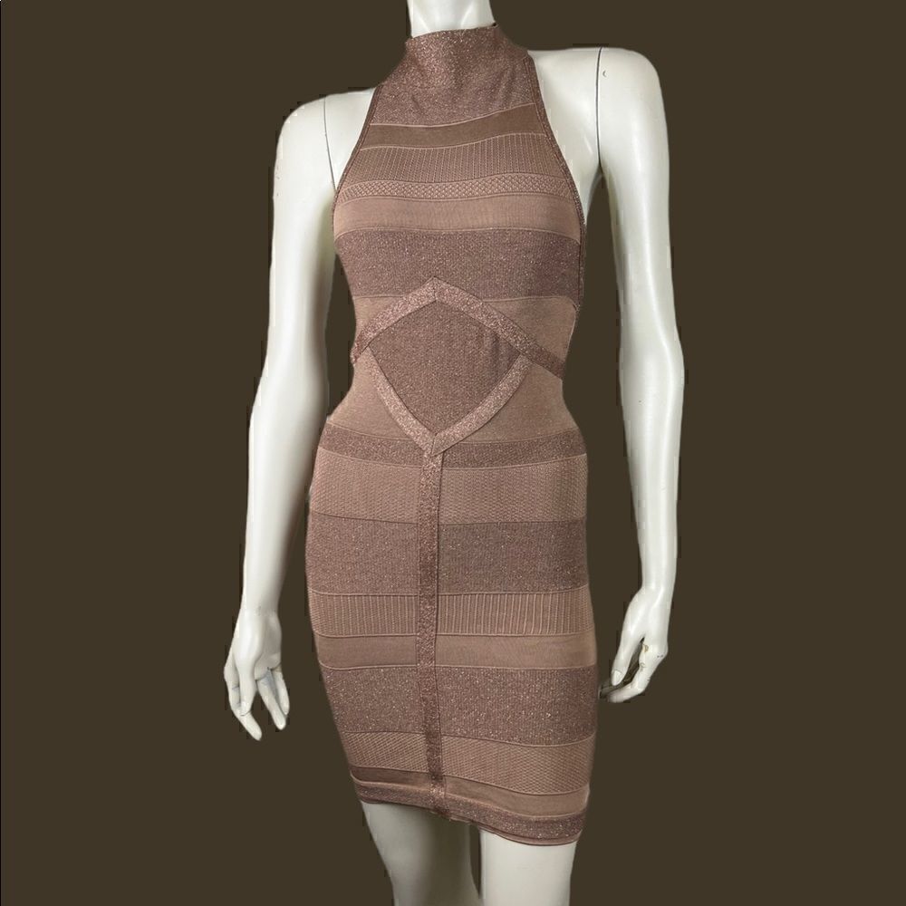 Arden B Copper Bodycon Halter Top Open Back Dress Size Medium
